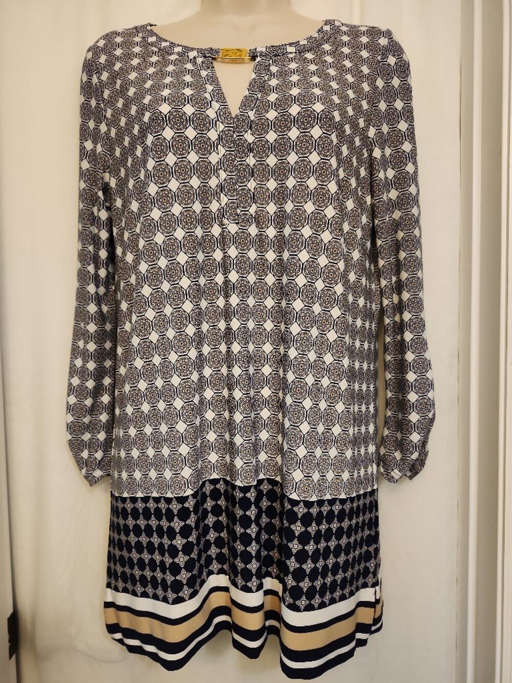 Anne Klein 3/4 Sleeve Short Pattered Dress Sz M